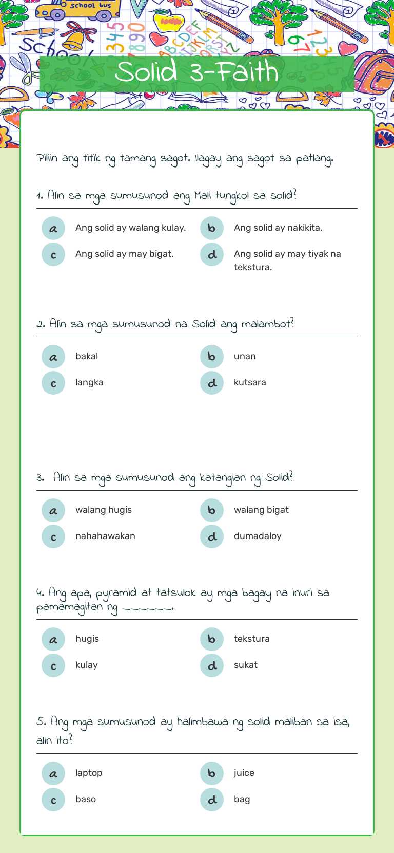 Solid                      3-Faith Grade 3 worksheet preview
