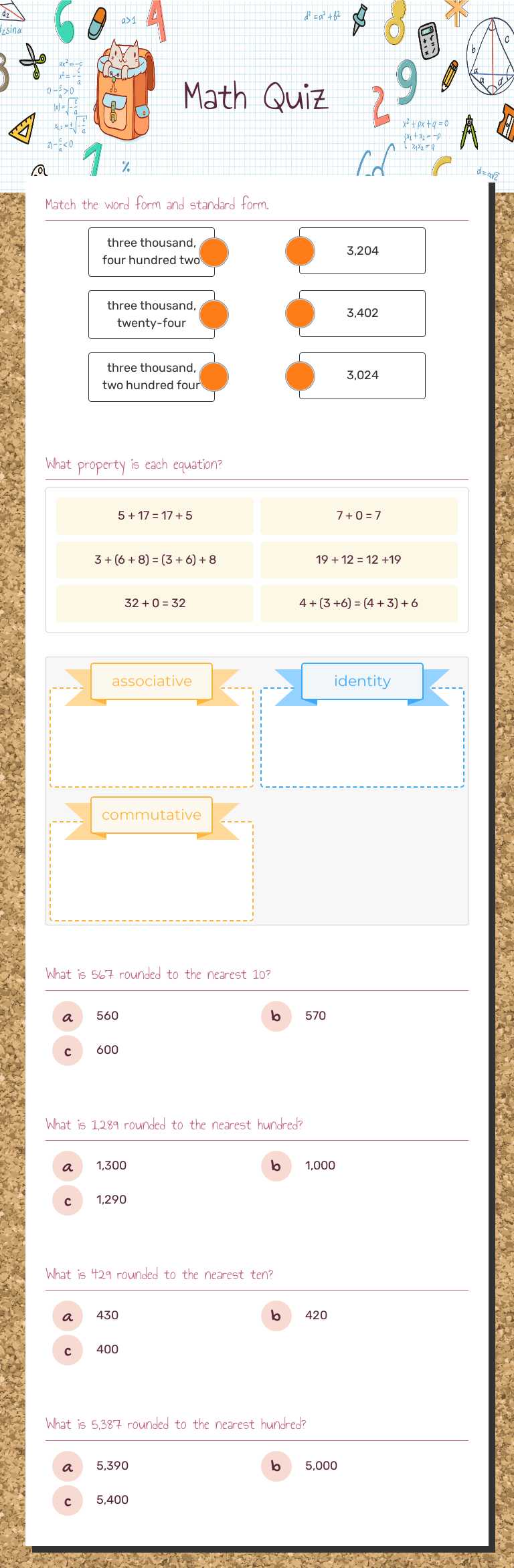 Math Quiz worksheet preview image