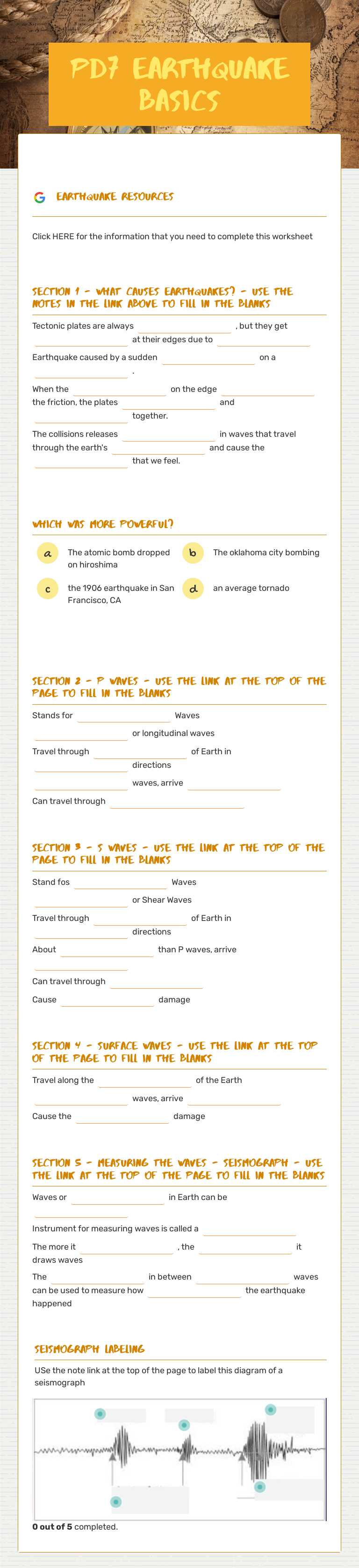 PD7 Earthquake Basics worksheet preview image
