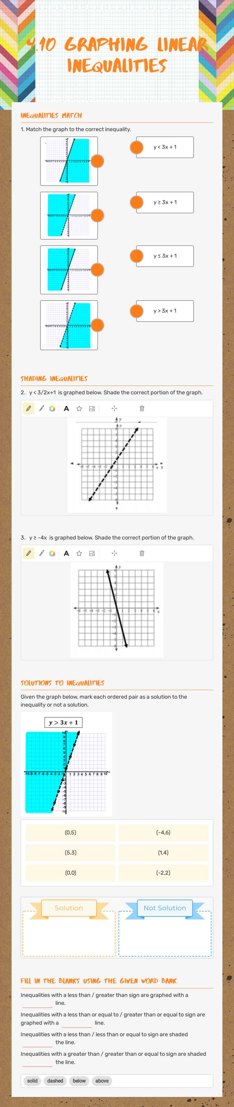 4.10 Graphing Linear Inequalities Grade 9 worksheet preview