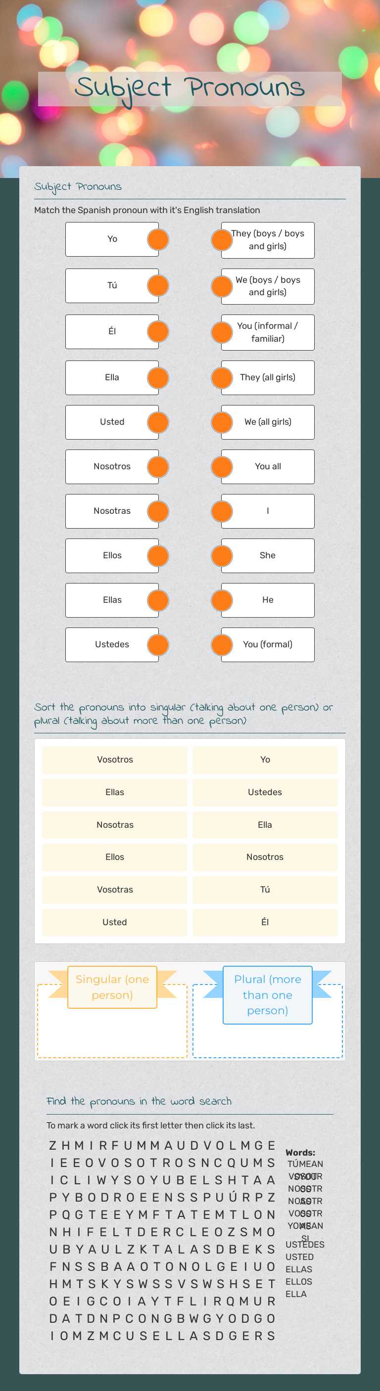 Subject Pronouns worksheet preview