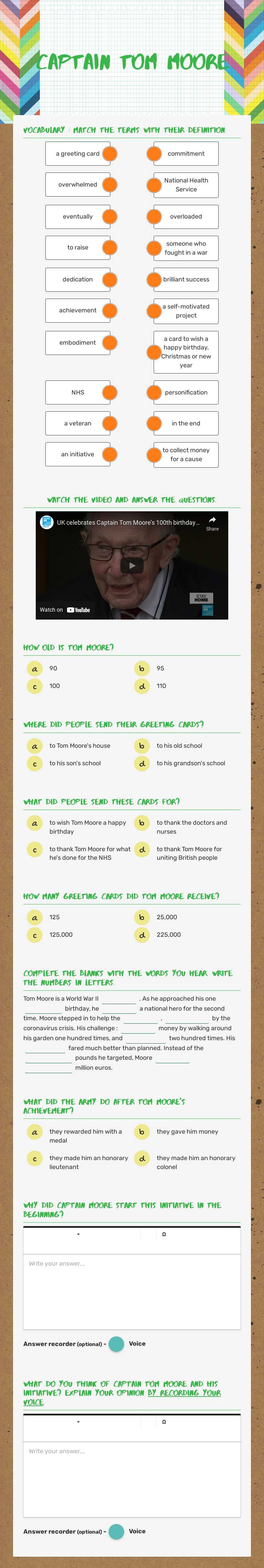 Captain Tom Moore worksheet preview image