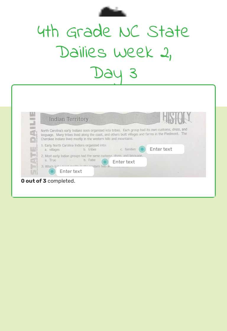 4th Grade NC State Dailies Week 2, Day 3 worksheet preview image