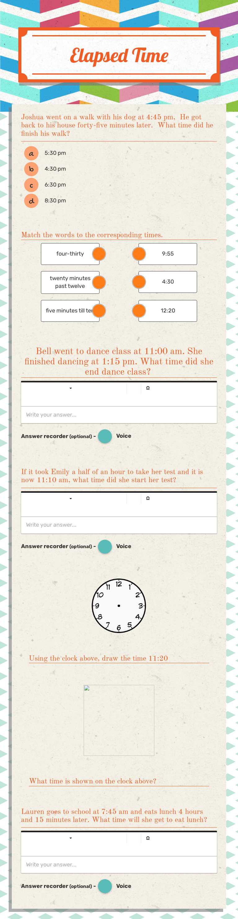 Elapsed Time worksheet preview image