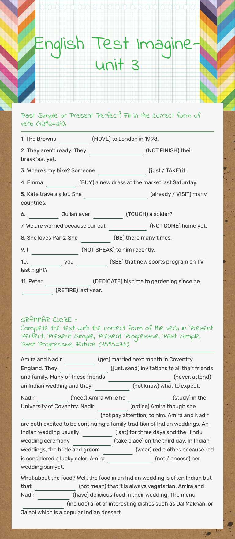 English Test                Imagine- unit 3 worksheet preview image