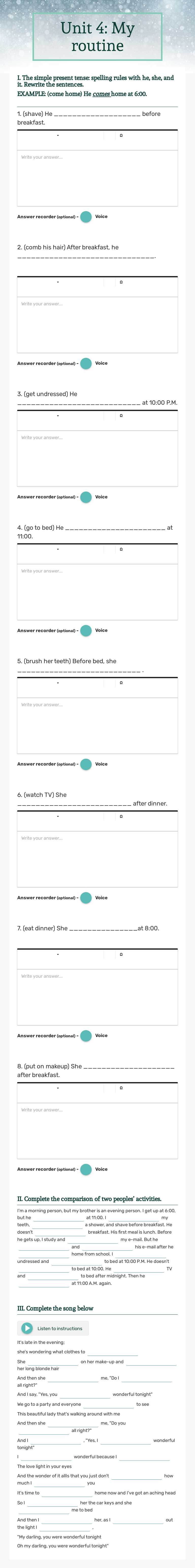 Unit 4: My routine worksheet preview image
