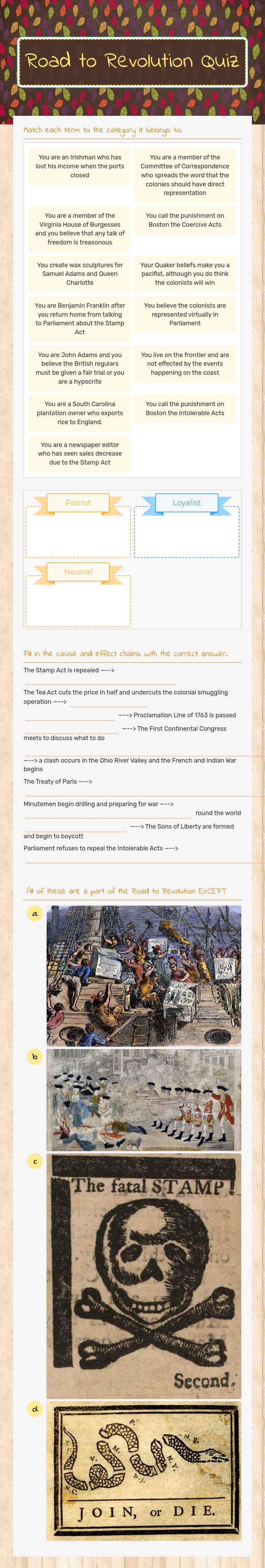Road to Revolution Quiz worksheet preview image