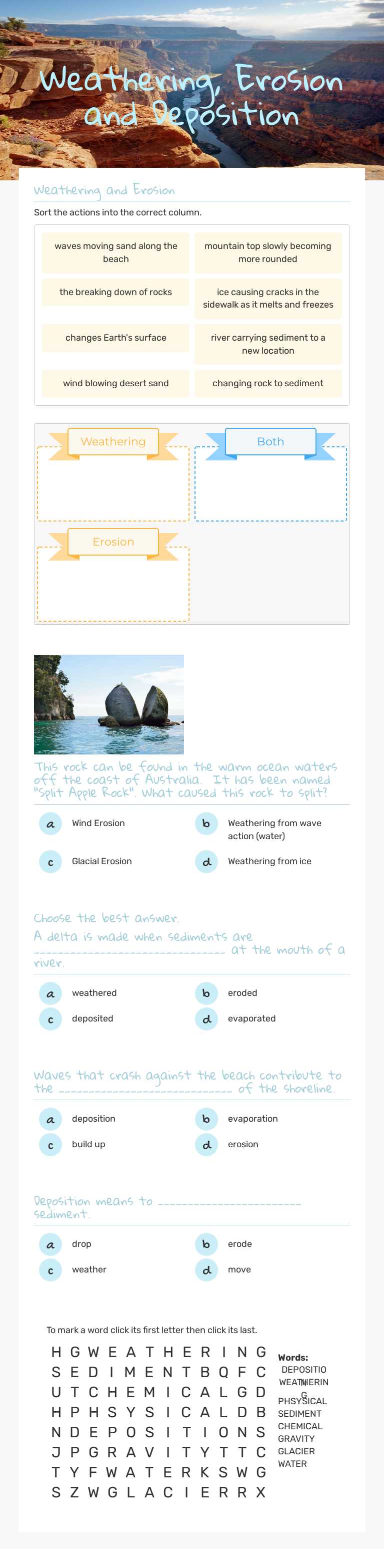 Weathering,  Erosion and Deposition Grade 5 worksheet preview