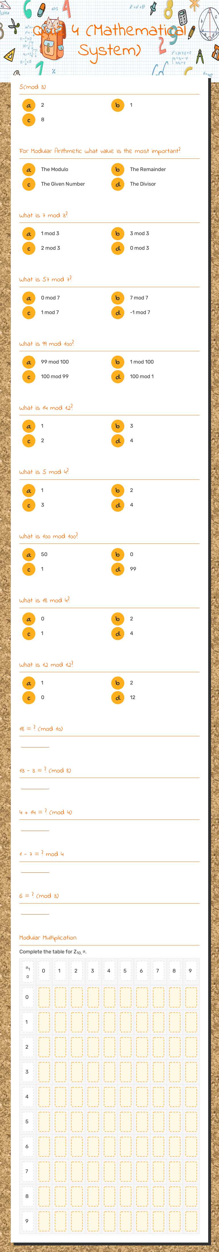 Quiz 4 (Mathematical System) worksheet preview image