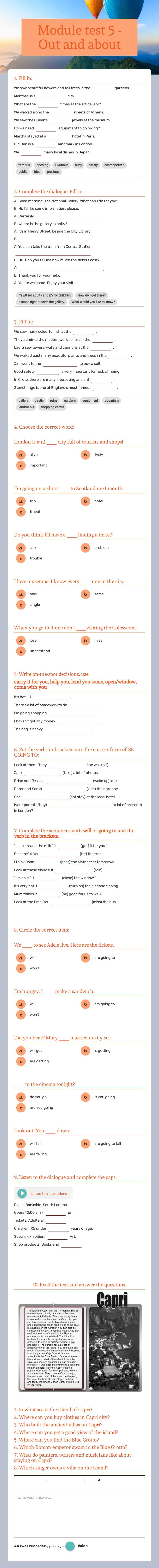 Module test 5 - Out and about worksheet preview image