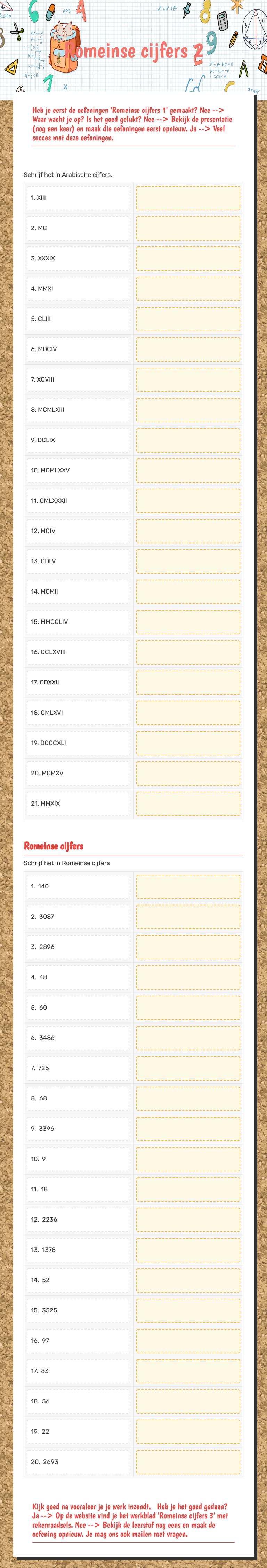 Romeinse cijfers 2 Grade 10 worksheet preview