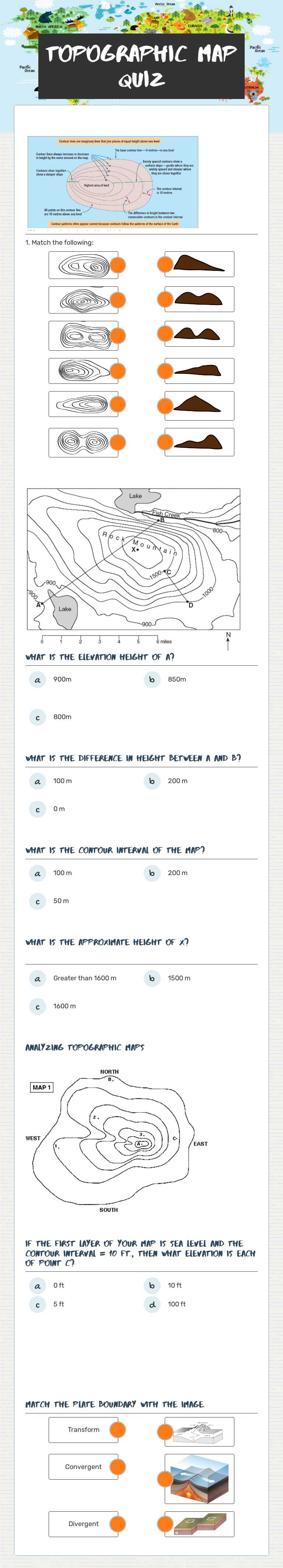 Topographic Map Quiz worksheet preview image
