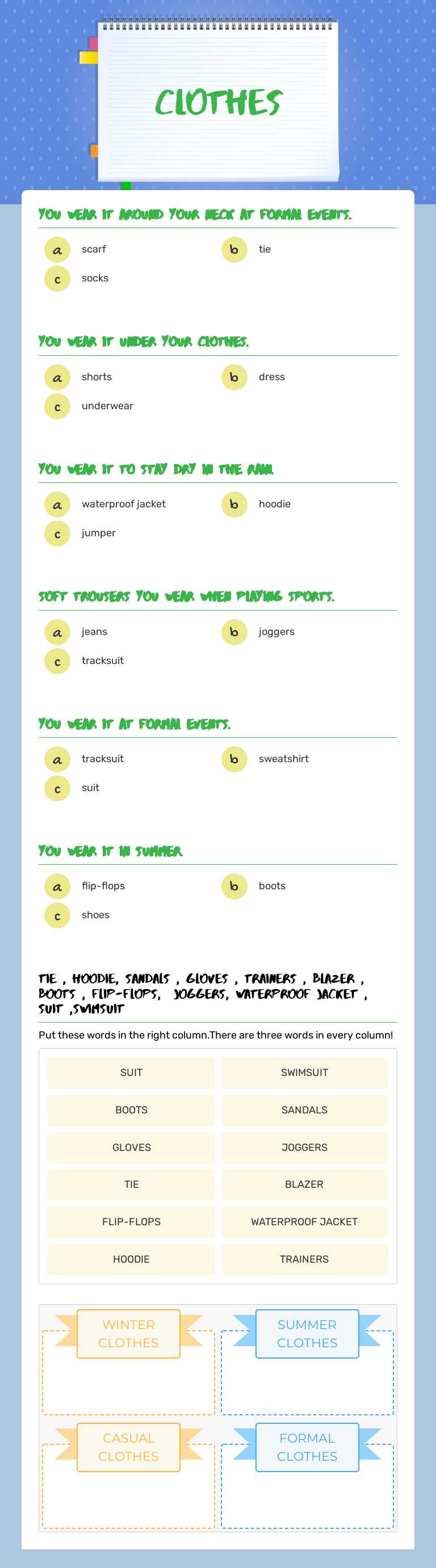 CLOTHES worksheet preview image