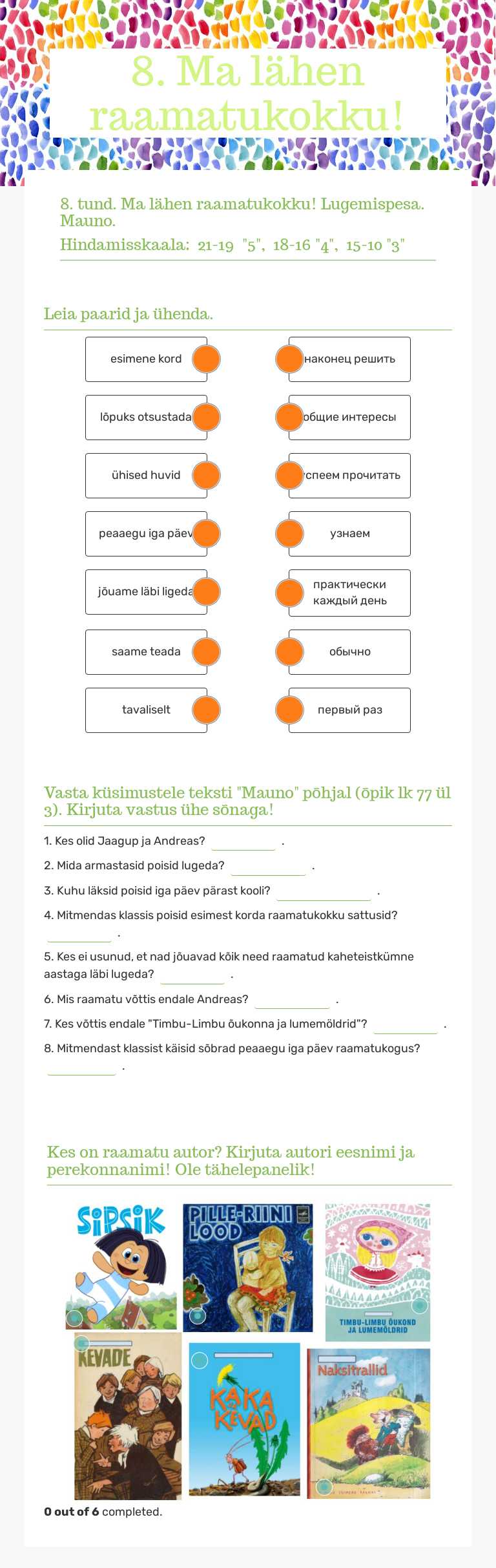 8. Ma lähen raamatukokku! worksheet preview image