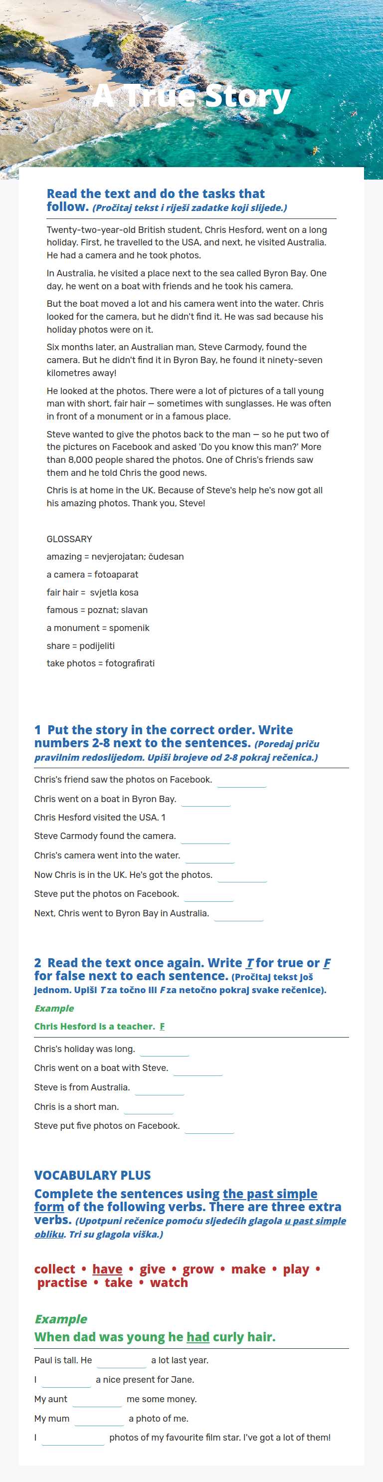 A True Story worksheet preview image