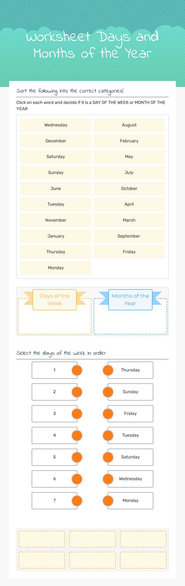 Worksheet                    
    Days and Months of the Year worksheet preview image