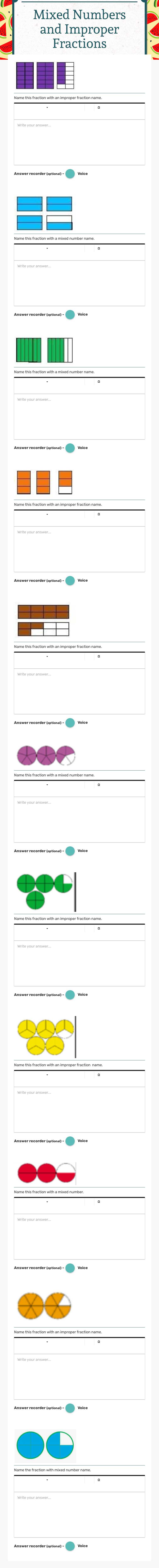 Mixed Numbers and
Improper Fractions worksheet preview image