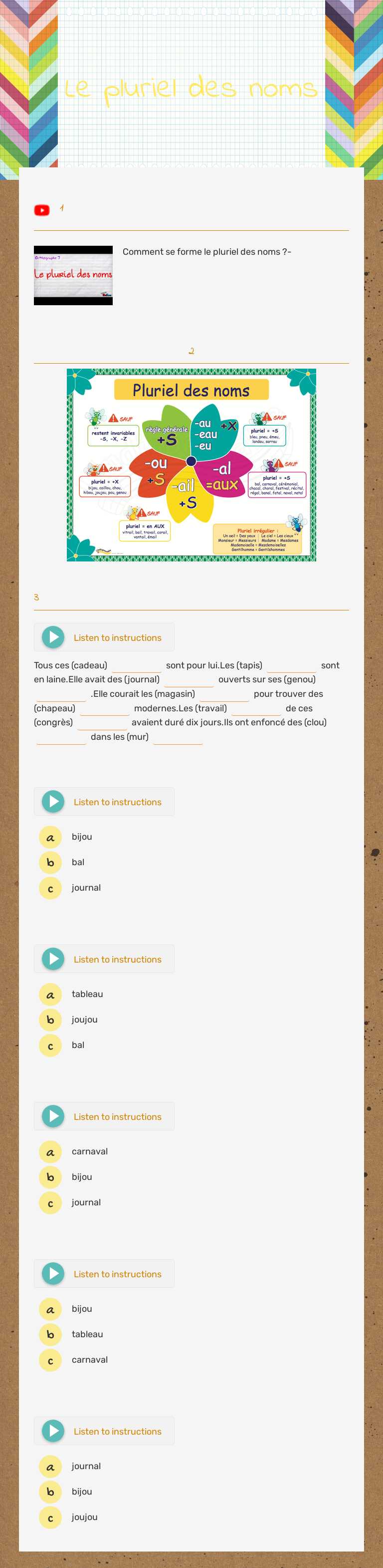 Le pluriel des noms Grade 10 worksheet preview