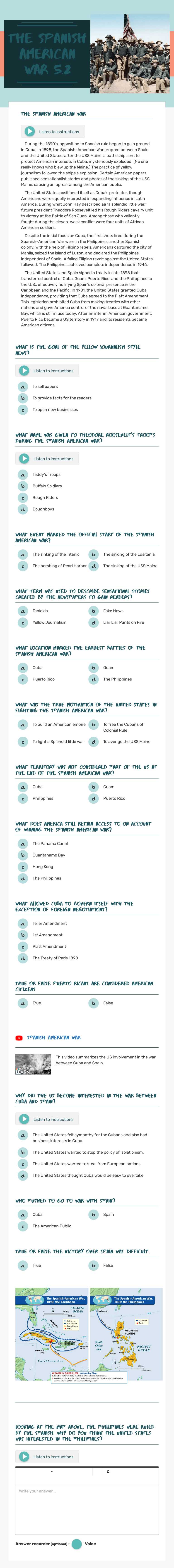 The Spanish American War 5.2 worksheet preview image