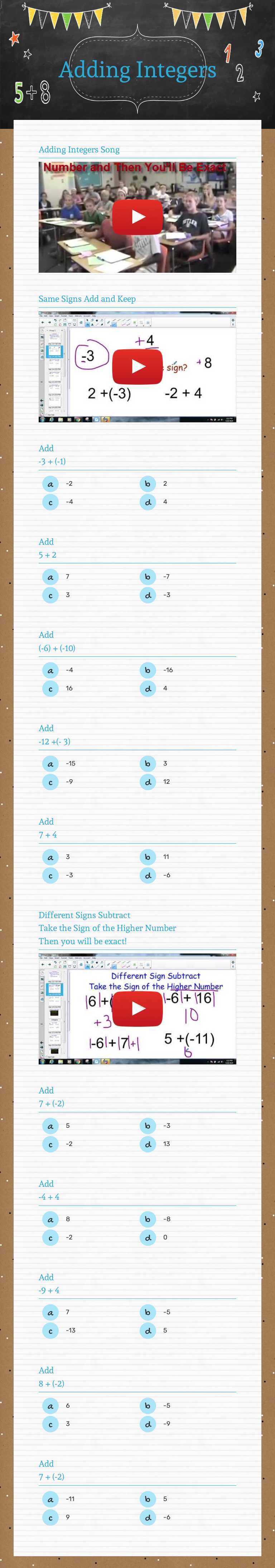 Adding Integers worksheet preview image
