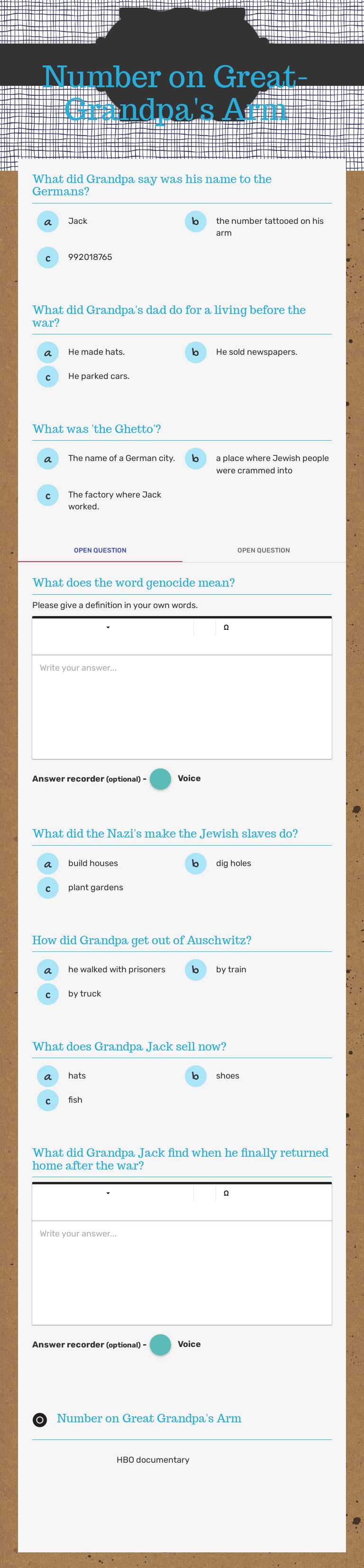 Number on Great-Grandpa's Arm worksheet preview image