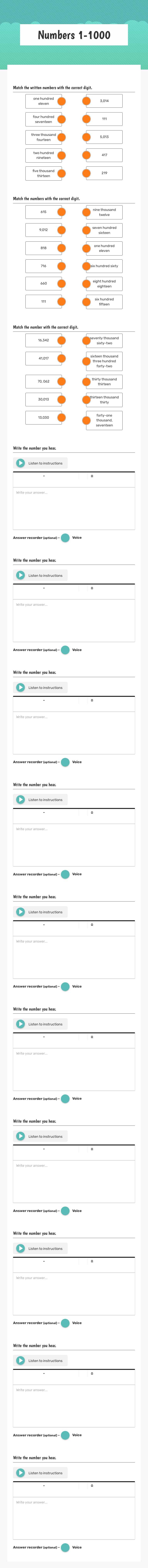 Numbers 1-1000 worksheet preview image