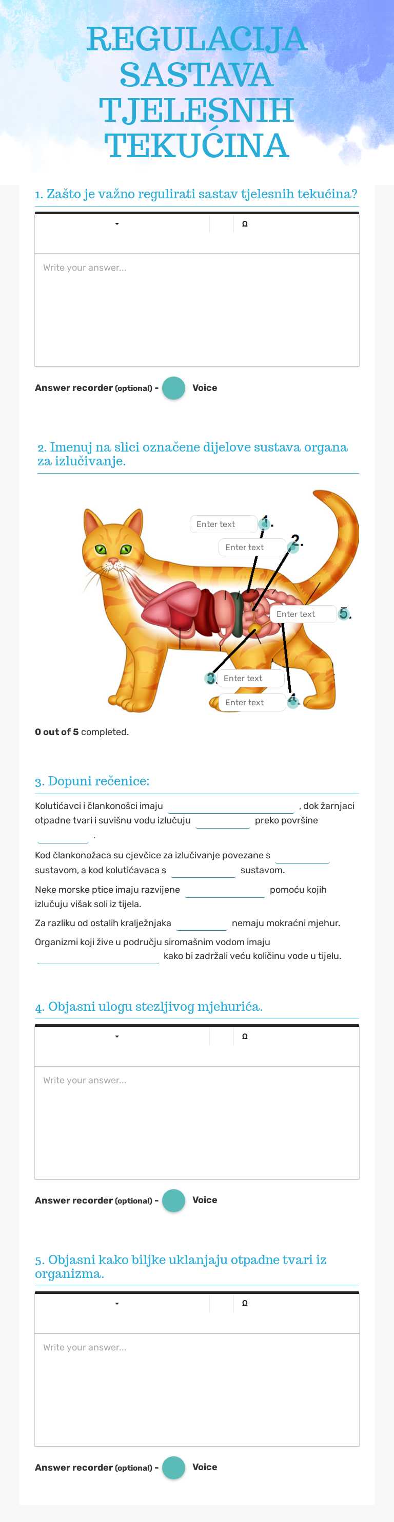 REGULACIJA SASTAVA  TJELESNIH TEKUĆINA worksheet preview image