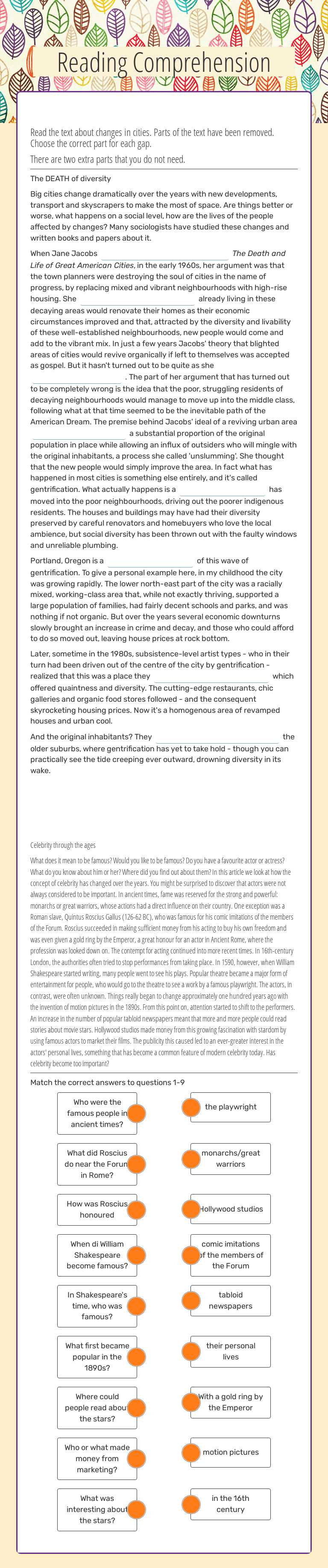 Reading Comprehension worksheet preview image