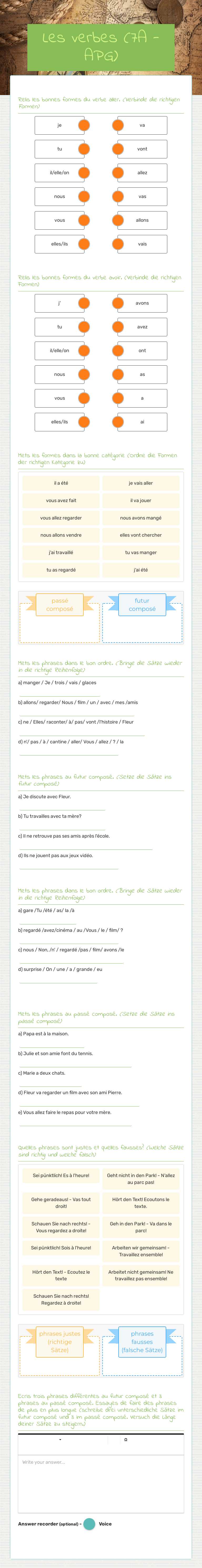 Les verbes (7A - APG) worksheet preview image