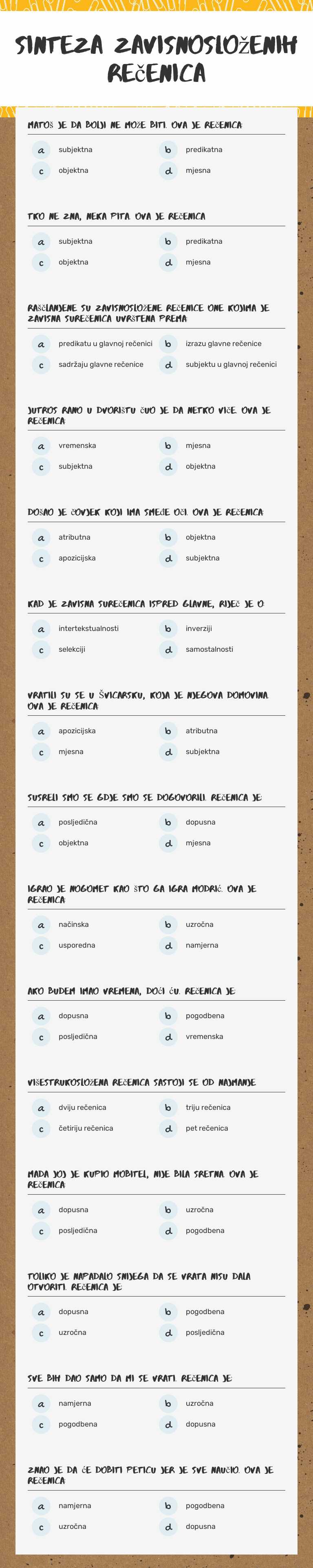 Sinteza zavisnosloženih rečenica worksheet preview image