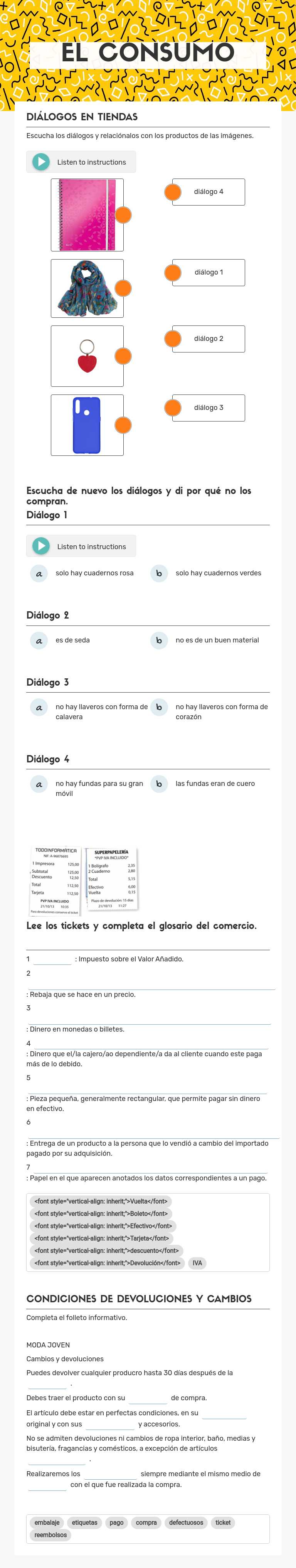 EL CONSUMO worksheet preview image