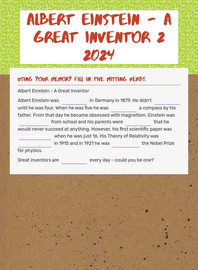 Albert Einstein - A Great Inventor 2 2024 worksheet preview