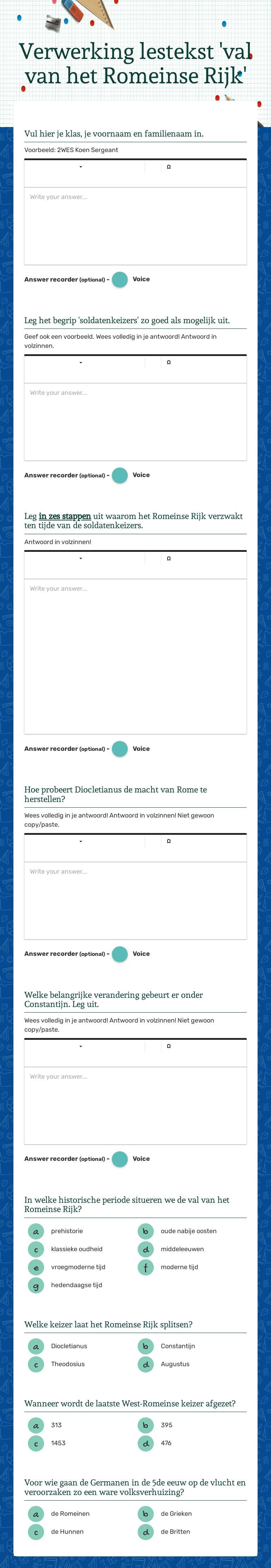 Verwerking lestekst 'val van het Romeinse Rijk' Grade 8 worksheet preview