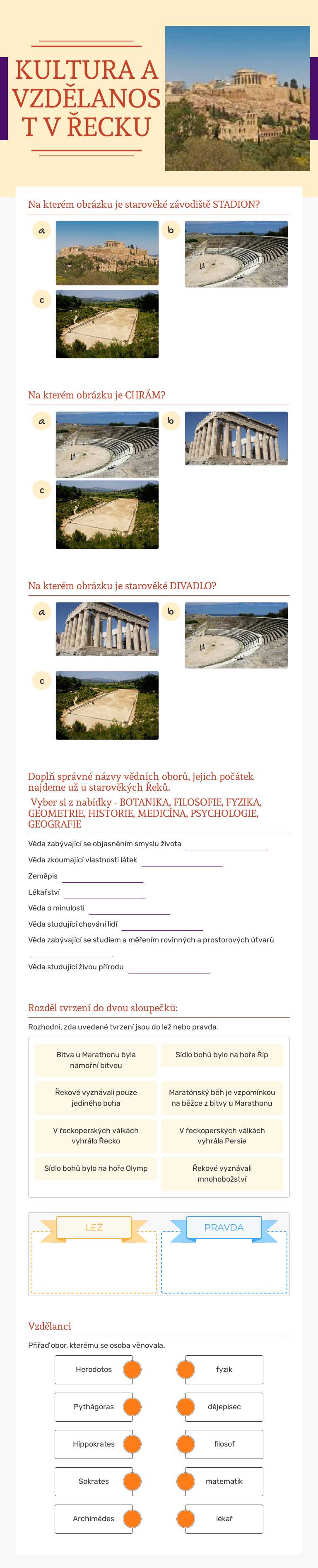 KULTURA A VZDĚLANOST V ŘECKU worksheet preview image