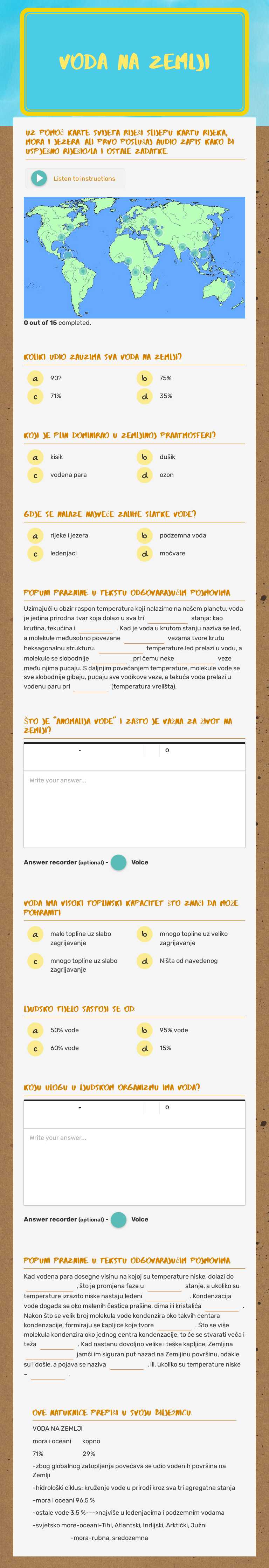 Voda na Zemlji worksheet preview image