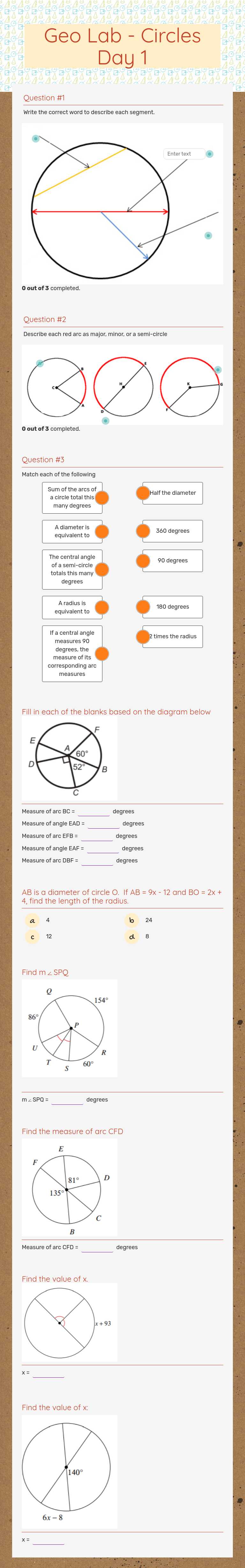 Geo Lab - Circles Day 1 worksheet preview image