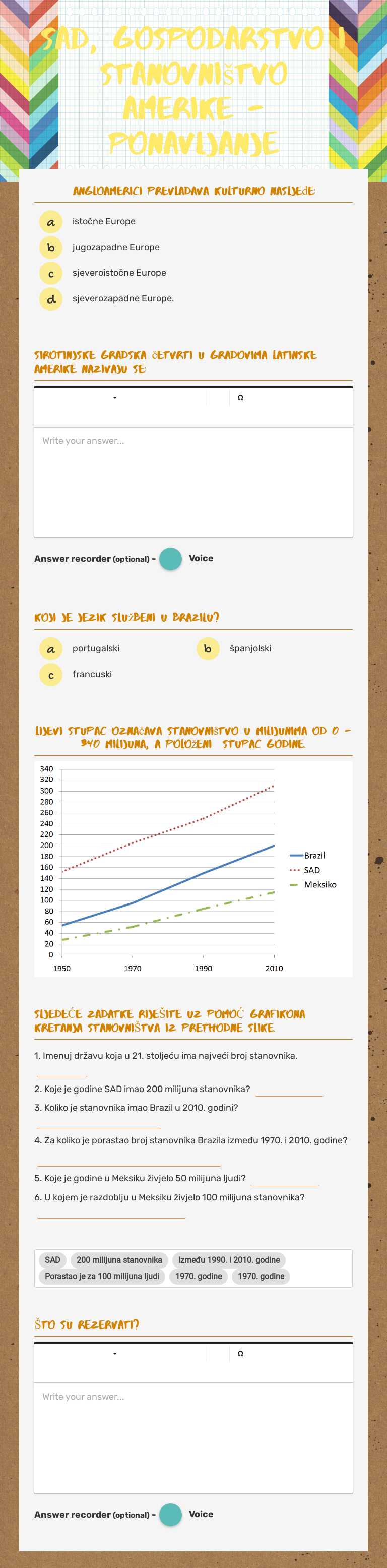 SAD, gospodarstvo i stanovništvo amerike - ponavljanje Grade 6 worksheet preview