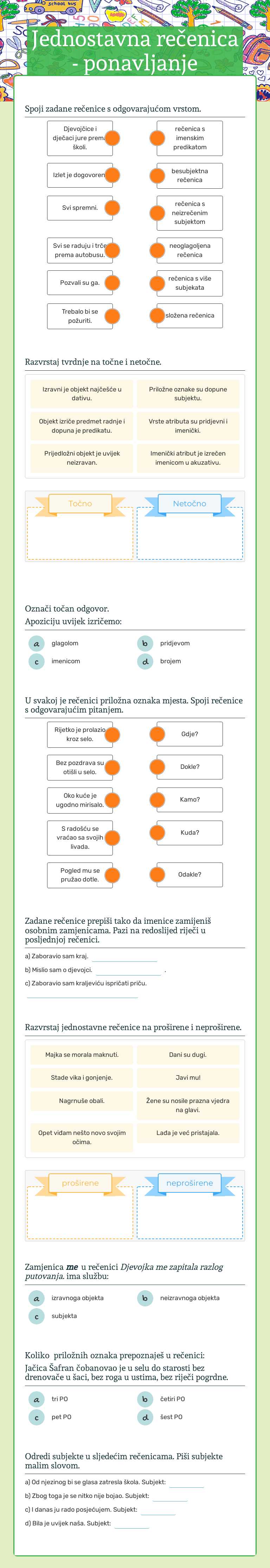 Jednostavna rečenica - ponavljanje worksheet preview image