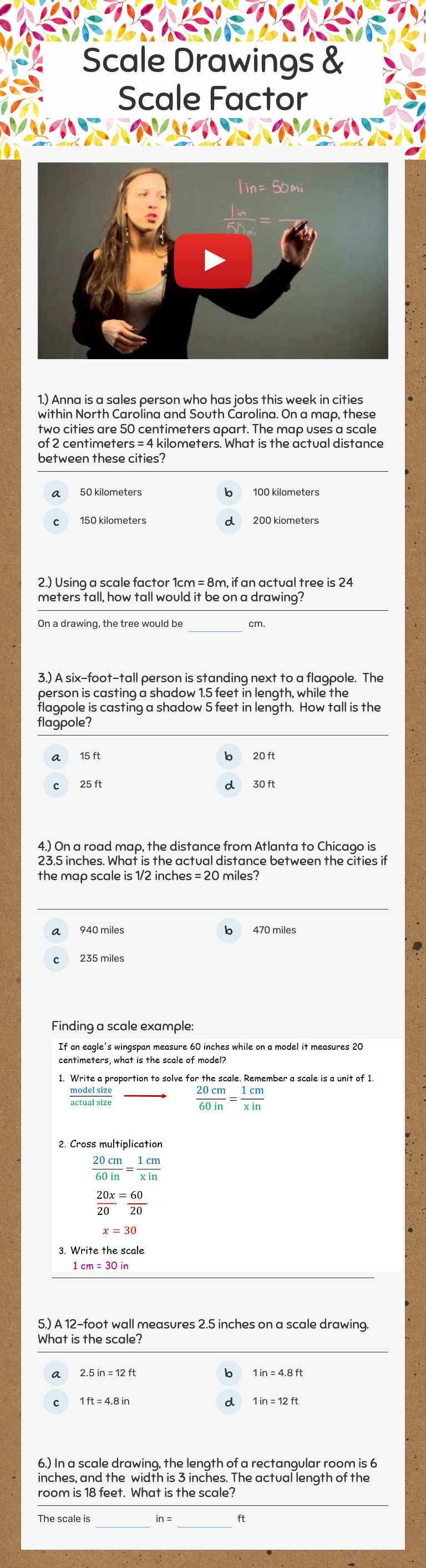 Scale Drawings & Scale Factor worksheet preview image