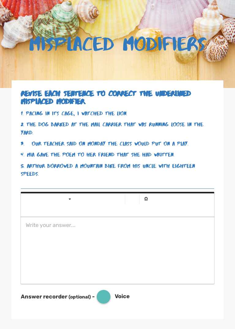 Misplaced Modifiers Grade 10 worksheet preview