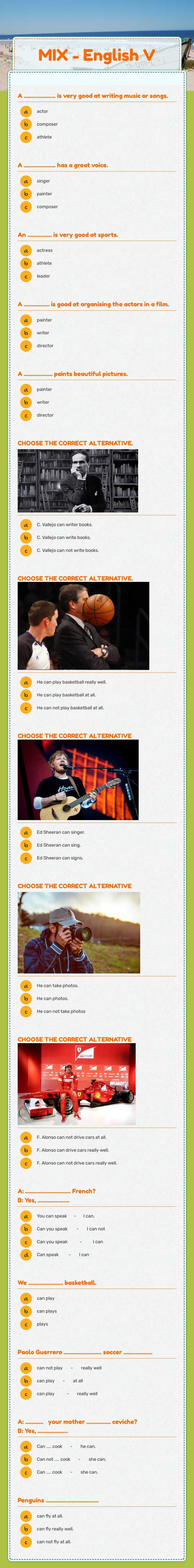 MIX - English V Grade 6 worksheet preview