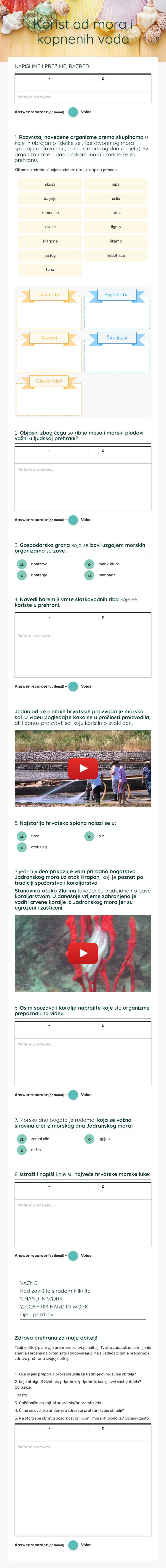 Korist od mora i kopnenih voda Grade 6 worksheet preview
