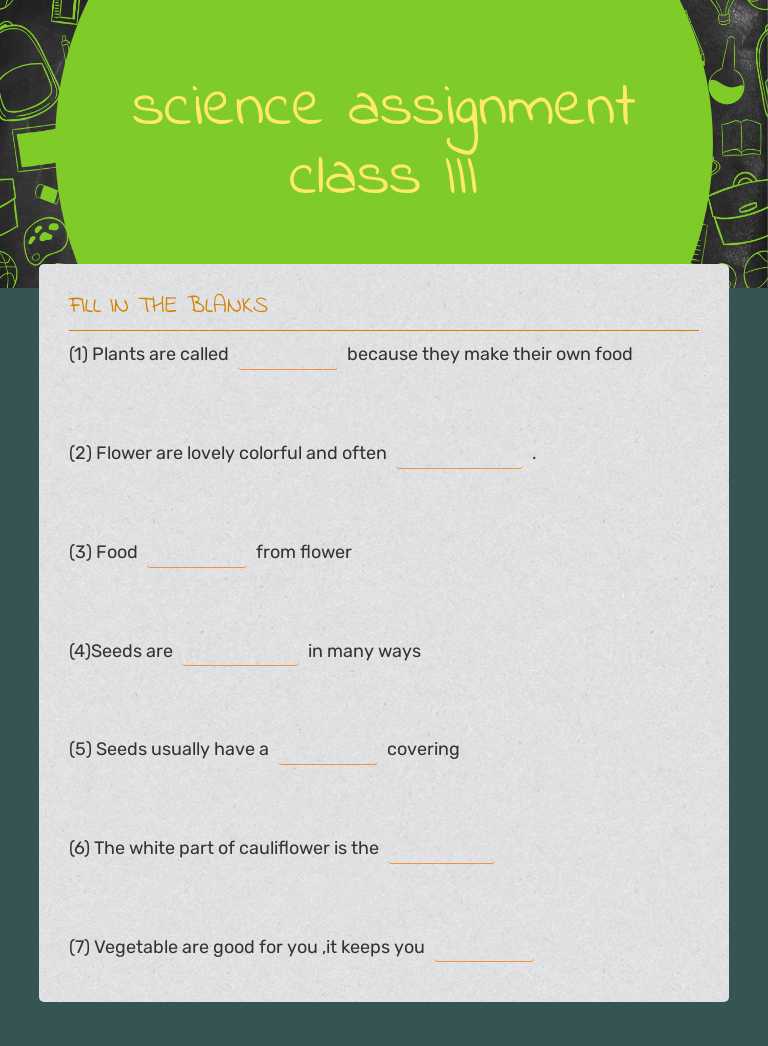 science assignment 
class III worksheet preview image