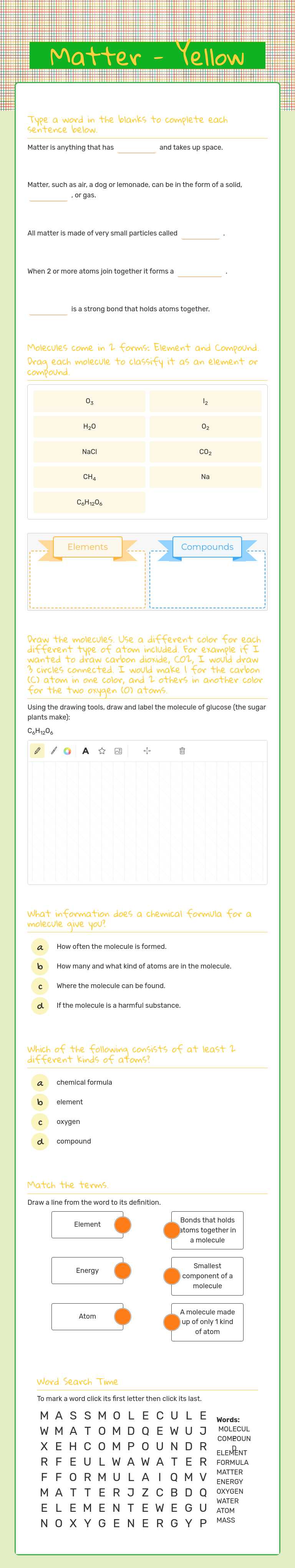 Matter - Yellow worksheet preview image