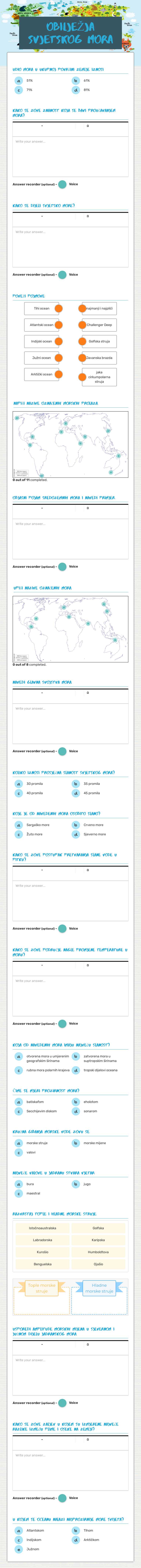OBILJEŽJA SVJETSKOG MORA Grade 9 worksheet preview