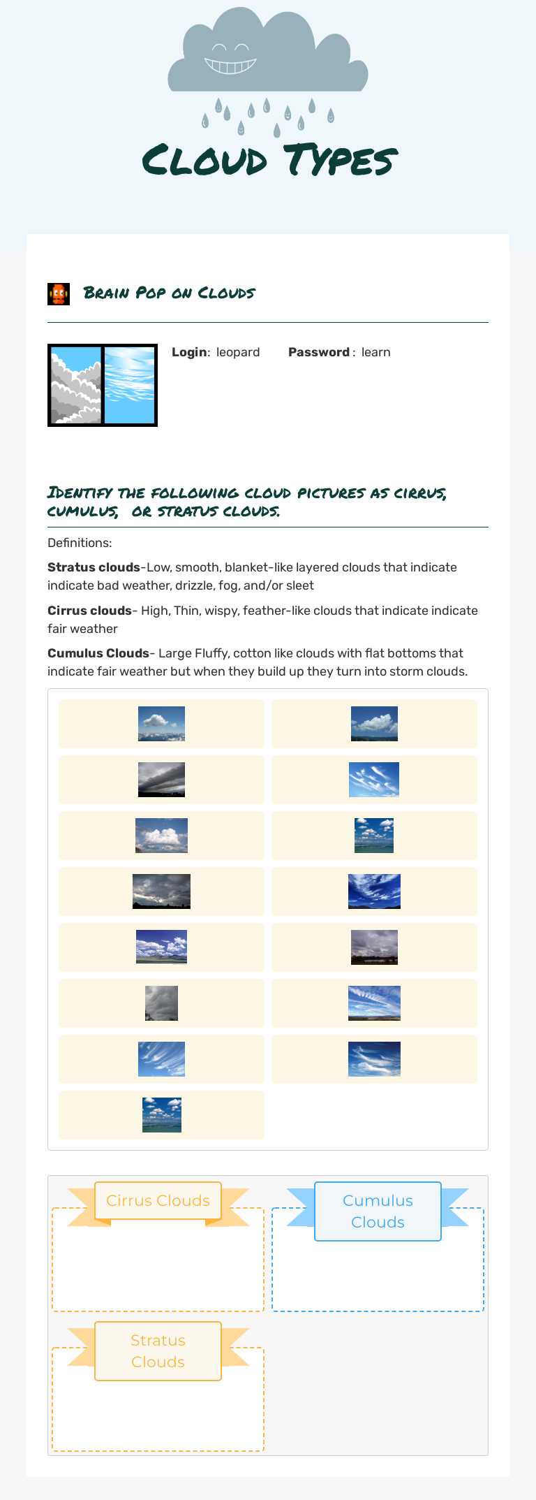 Cloud Types worksheet preview image