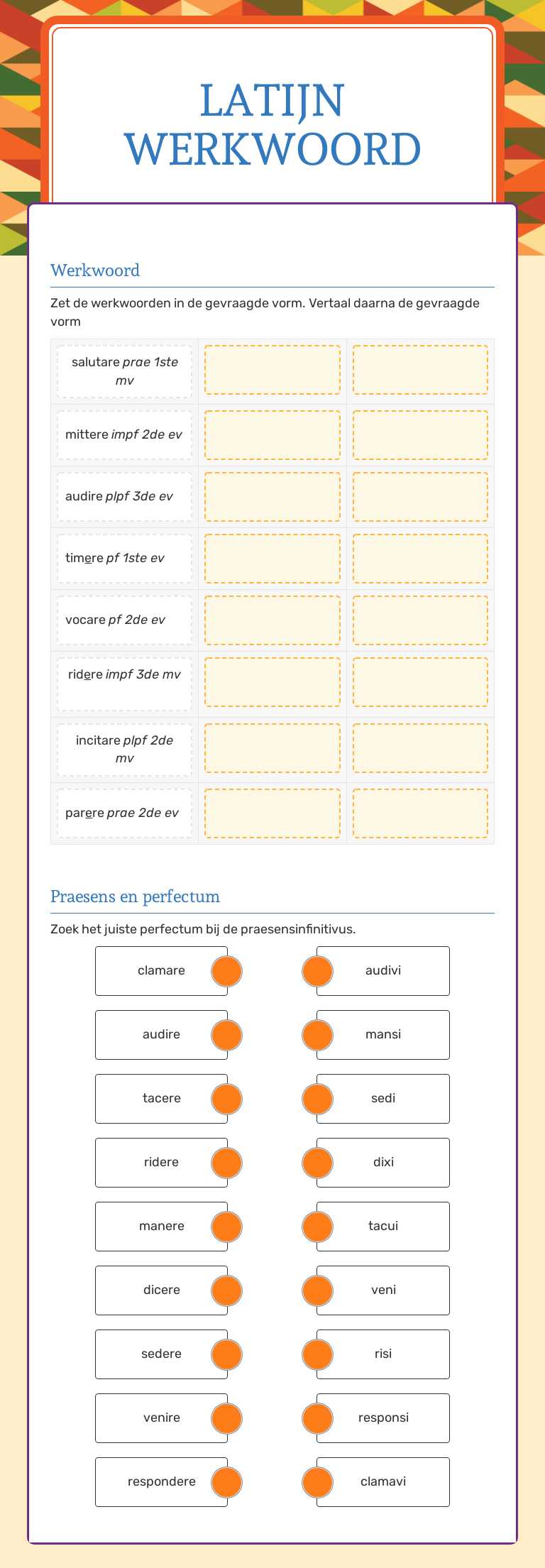 Latijn  werkwoord worksheet preview image
