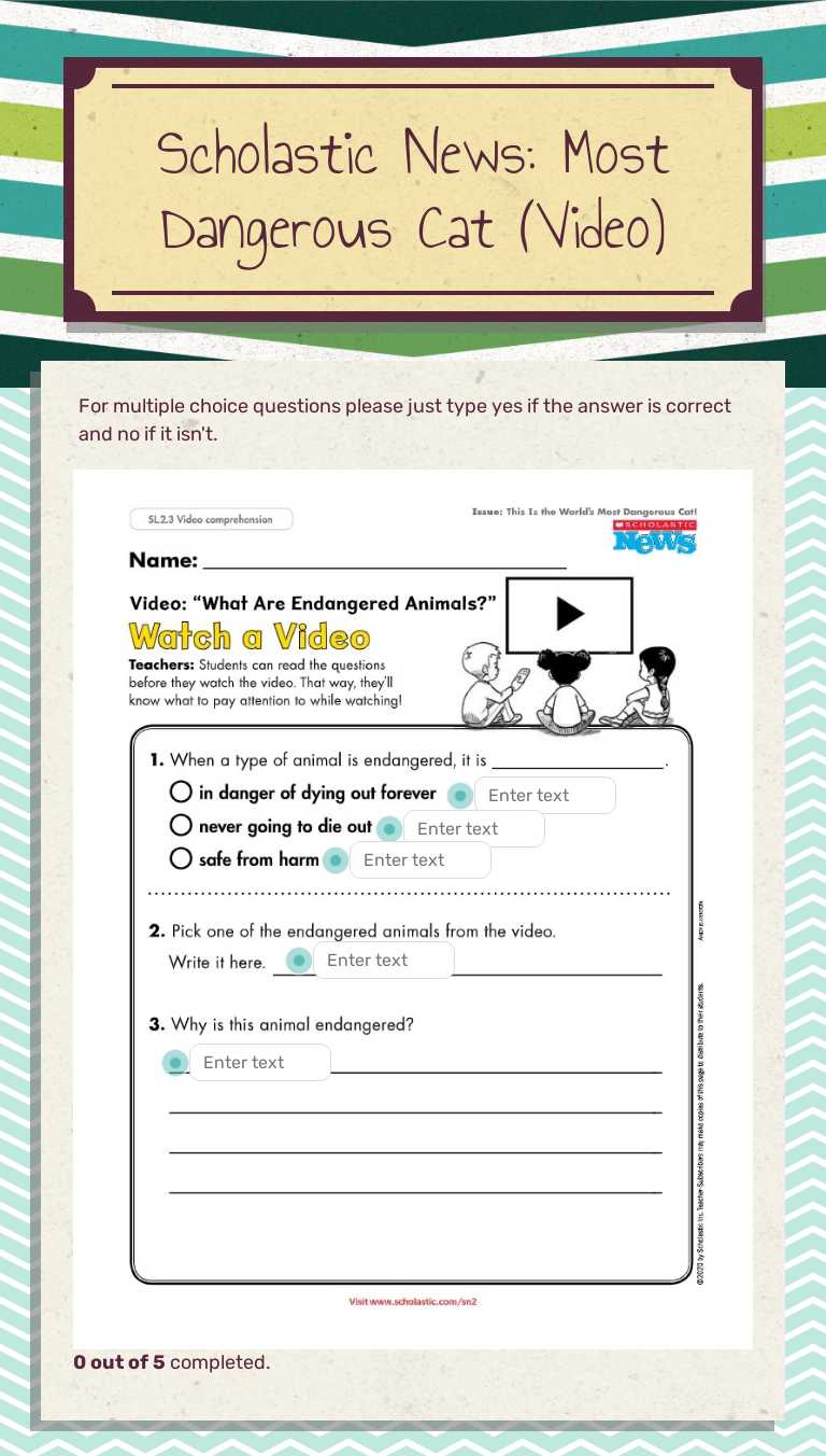 Scholastic News: Most Dangerous Cat (Video) worksheet preview image