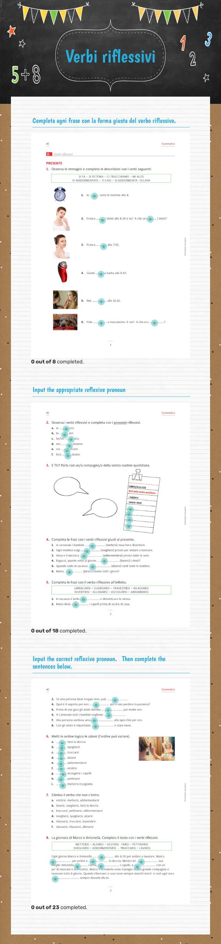 Verbi riflessivi worksheet preview image
