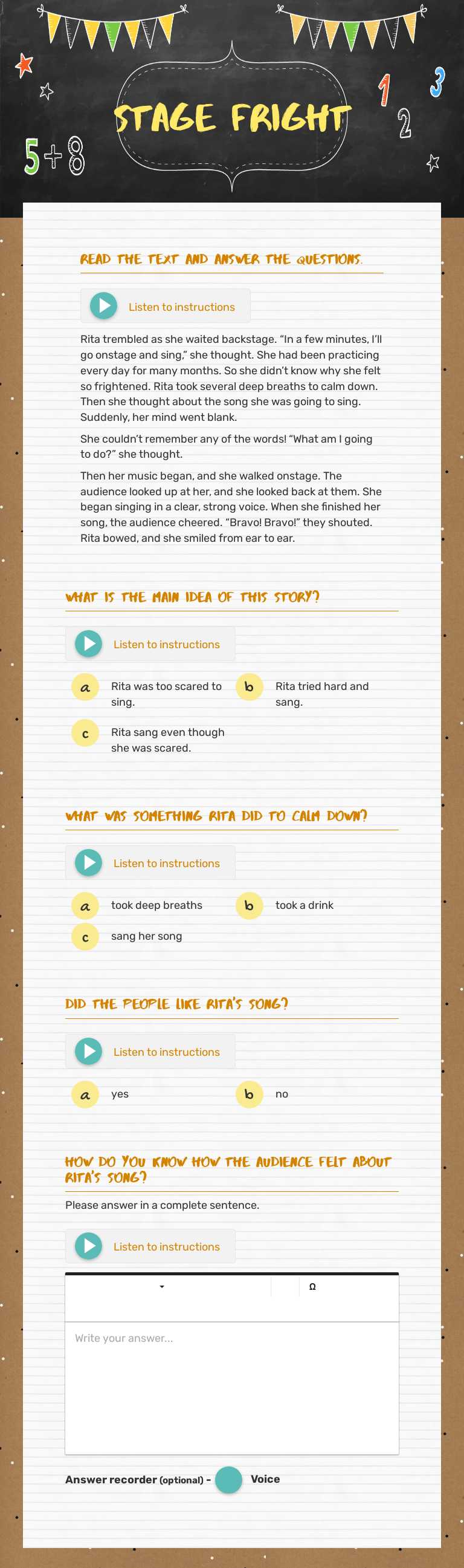Stage Fright worksheet preview image